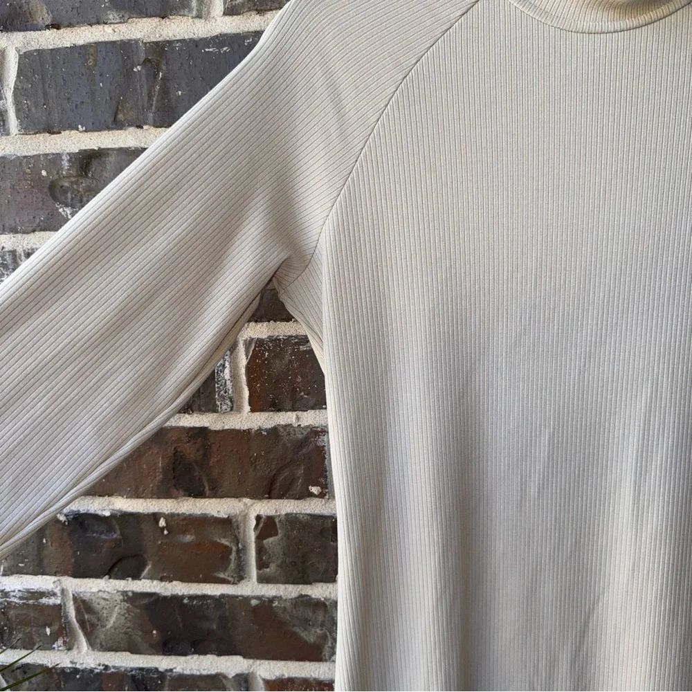 NWT Forever 21 Beige Ribbed Knit Keyhole Mock Neck Long Sleeve Midi Dress sz XL
